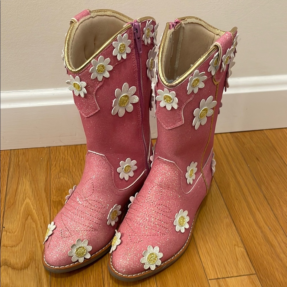 Wild and Rae Pink Cowboy Boots with Daisy Accents
